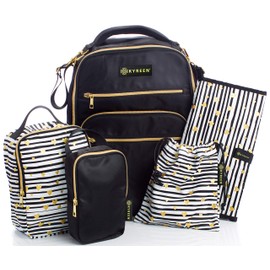 KYREEN Diaper Backpack Set Includes Backpack Straps, Baby Changing Pad, Small Organizing Pouches and a Bag Strap for Your Stroller - Thick Luggage Sleeve with Security Pouch for Travel