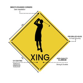 Golfer Golf Crossing Xing Sign Funny Aluminum Road Signs 12 x 12 Inch