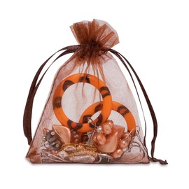 TheDisplayGuys 48-Pack 3x4 Brown Sheer Organza Gift Bags with Drawstring, Goodie Bags for Jewelry, Candy Bags, Treat Bags, Wedding Favors Small Mesh Bags