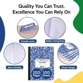 EPI 12 Pack - Blue Marble Composition Notebook - Wide Ruled 200 Page Note Book - 9.75 x 7.5 Inch Hardcover Journal with Sewn Binding for Secure Pages - Classroom Back To School Supplies