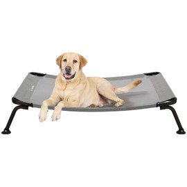 Veehoo Elevated Raised Dog Cot Beds, Curved Outdoor Dog Bed Elevated Dog Bed Off Ground Lifted Hammock Indoor Pet Bed with Breathable Teslin Mesh for Indoor Outdoor, up to 120lbs, Grey 42"