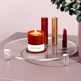 SVENJBB Clear Round Pedestal Riser Board 7 Inch 2-Pack, Decorative Acrylic Display Stand for Home and Kitchen Counter Décor, Waterproof Display Tray for Plants and Bathroom