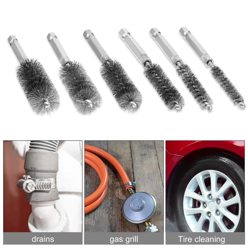 Pack of 6 Wire Brush Drill, Stainless Steel Cleaning Brush