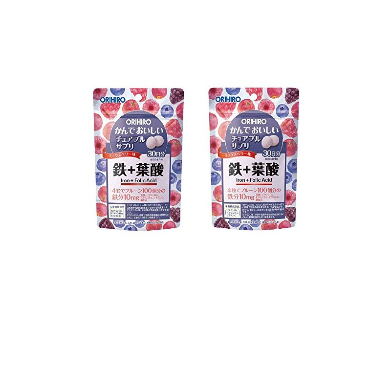 【お試し2個】 オリヒロ かんでおいしいチュアブルサプリ 鉄+葉酸 120粒