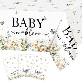 Avezano 3 Pcs Baby in Bloom Baby Shower Tablecloth Wildflower Butterfly Table Cloths Wildflower Party Decorations 108 x 54 Inch