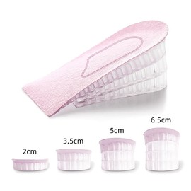 4-Layer Height Increase Insoles, Silicone Heel Cushion Inserts for Men and Women, Gel Heel Lift Inserts for Leg Length Discrepancy (Pink, 6.5 CM)