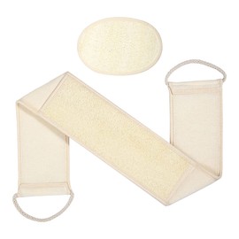 2Pcs Natural Loofah for Women, Long Back Loofah 8x70cm- Body Face Loofah Scrubber Pad 9x12cm