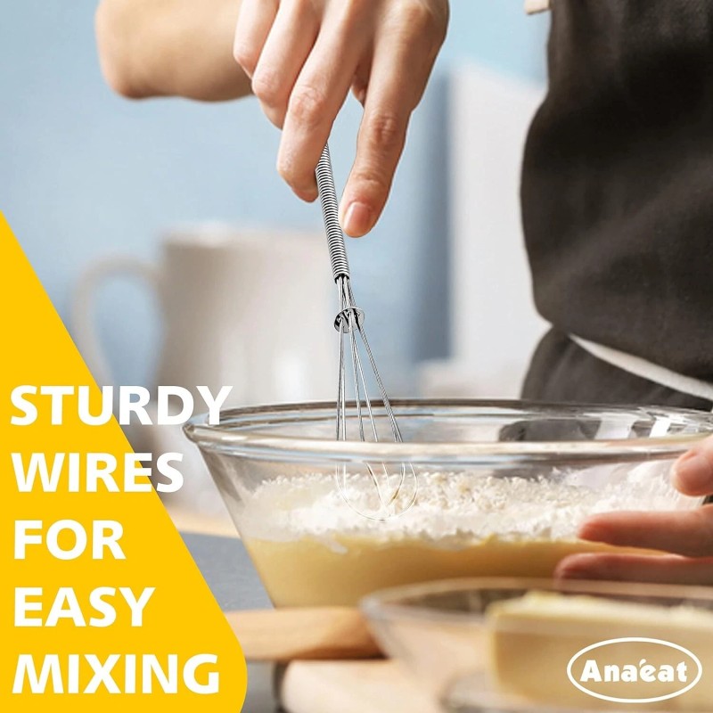 Anaeat Mini Wire Whisks, Set of 2 Portable Stainless Steel