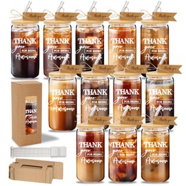 Topphopy 12 Set Employee Appreciation Gifts Team Christmas Thank You Gifts for Staff Coworker Includes 16 oz Drinking Can Shaped Glass Cups with Lid and Straw and Kraft Box (16oz, awesome one)