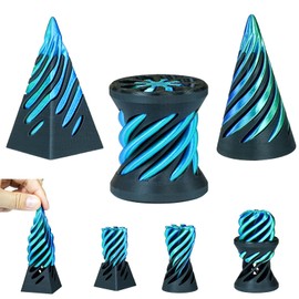 3PCS 3D Printed Spiral Cone Fidget Toys,Impossible Pyramid Sculpture,Desk Toys for Stress Relief,Birthday, Stocking Filler White Elephant Gifts(Green+Black)