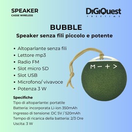 DIGIQUEST - Speaker with Handsfree Kit and Wireless FM Radio, MP3 Player Model Bubble