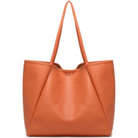 Dreubea Large Leather Tote Bag for Women - Big Work Bag, Spacious Minimalist Handbag, Tote Handbag for Office Orange