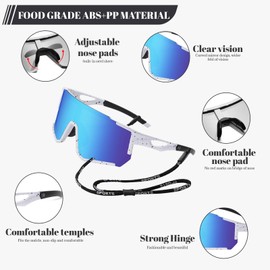 XWUX Sports Glasses Quick Glasses Men Women UV400 Polarised Cycling Glasses HD View Non-Slip Cycling Glasses Road Bike Glasses for MTB Road Bike Cycling Running Golf Ski Rave (Blue/White)