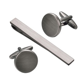 Asienice Black Brushed Tie Clip Western Cufflinks for Men set Necktie Tie Bar Clips Cuff links Western Mens Shirts Accessories, Luxurious, Metal, No Gemstone