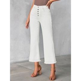 GRAPENT White Capri Pants - Women's Casual Summer Jeans Size 16-18, Cream White, X-Large