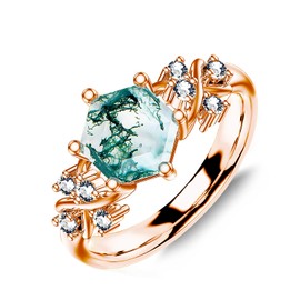 925 Sterling Silver Hexagon Natural Moss Agate Ring with CZ for Women infinity Promise Engagement Rings Jewelry for Wife Her Size 10 Rose Gold Plated