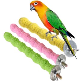 Natural Wooden Bird Perches, Set of 3 Parrot Toys with Rough Surface, Cage Accessories for Cockatiels, Cockatiels, Budgies (20 cm, Random Colours)