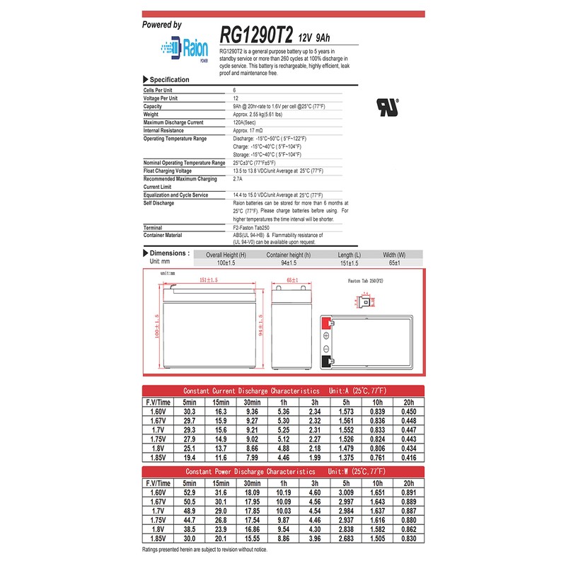 Raion Power 12V 9Ah Compatible Battery for Vexilar FL-18 Genz