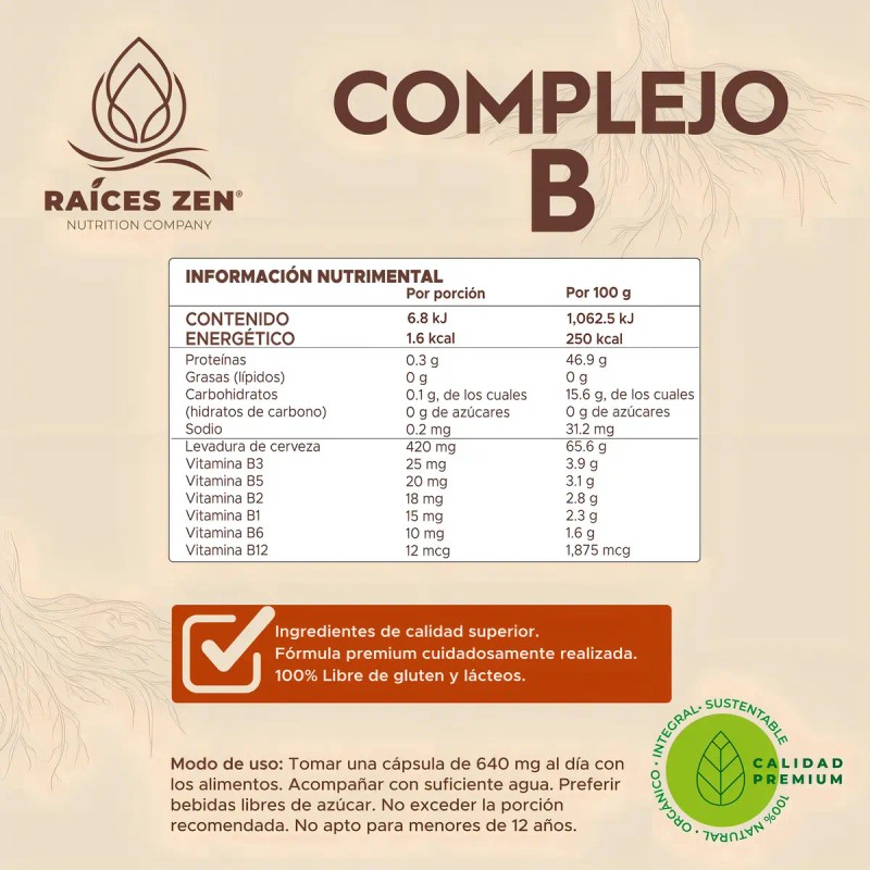 Complejo Raíces Zen 640mg 120 Cápsulas Sabor Suplemento Energético