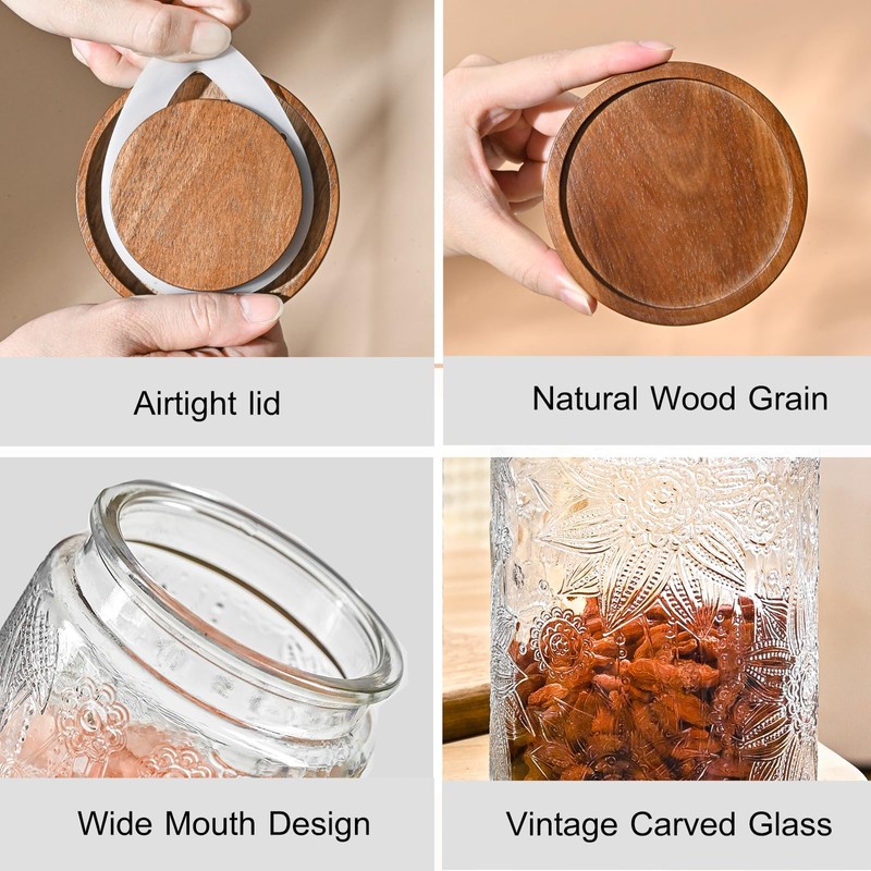Adodeen 3-Pack 32oz Glass Jar With Airtight Lid,Kitchen Canisters For