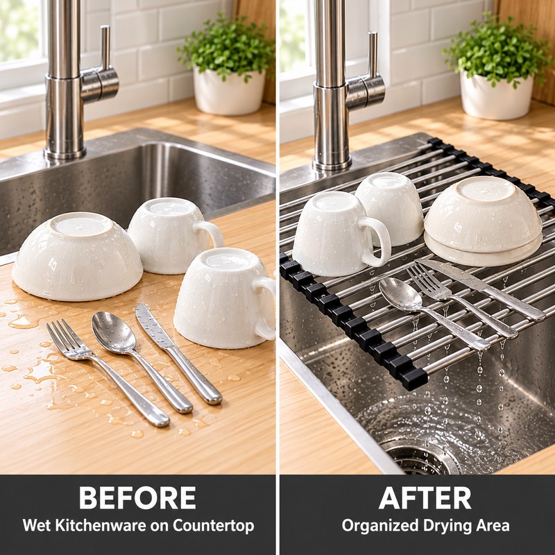 Stainless Steel Dish Drying Rack for Kitchen Sink – Drainage