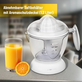 Clatronic® ZP 3066 Lemon Squeezer for Various Fruits | Juicer with 1.2 Litre Removable Container & Aroma Lid | Orange Squeezer with Automatic Start/Stop Function & Clockwise Rotation