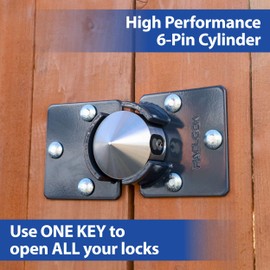 PACLOCK's UCS-9S/770 Hasp and Puck Combo Kit, Buy American Act Compliant, Stainless Steel Body, White Hasp, High Security 6-Pin Cylinder, One Lock Keyed to a Number U-Pick! w/ 2 Keys, with Backplates