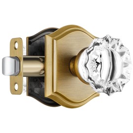 CLCTK Crystal Door Knobs Interior, Vintage Style Passage Glass Door Knobs Antique Brass Door Knobs for Hall Closet, 1 Pack