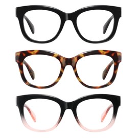 kunchu Reading Glasses for Women - Oprah Blue Light Reading Glasses with Spring Hinge, Anti-Glare/Eyestrain Computer Readers (3 Pack, 1.25X)