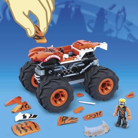 MEGA Hot Wheels Monster Trucks Building Toy Playset, Tiger Shark with 187 Pieces, 1 Micro Action Figure Driver, Orange and Black, Kids Age 5+ Years