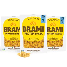 Brami Pasta | Made with Semolina Wheat & Lupini Beans | High Protein & Fiber, Low Carb Healthy Pasta |Curly Mac 12 oz Pack of 3