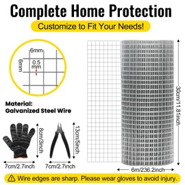 COZCLAM 300mm x 6m Rodent Mesh, Galvanised Wire Mesh with Gloves and Plier, Rustproof Metal Wire Mesh Roll Rat Mesh for Rodent Proofing, Filling in Gaps Around the Home & Garden