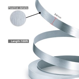 ZYJT Silver Edge Banding, Brushed Aluminum 3/4" x 100ft Non Glued Flexible Durable Real Wood PVC Veneer Edge Trim for DIY Table Cabinet Furniture Decorative Trim