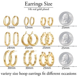 Rose Gold Hoop Earrings for Women Multipack, Small Chunky Thick Big Large 14k Real Gold Plated Filled Hoop Statement Earrings Set Pack Gold Jewelry Gifts for Women Trendy