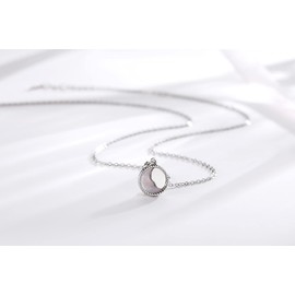 Qings Tiny Mother Love Child Necklace 925 Sterling Silver Moonlight Mother of Pearl Pendant Adjustable 18” for Mother Grandmother Daughter