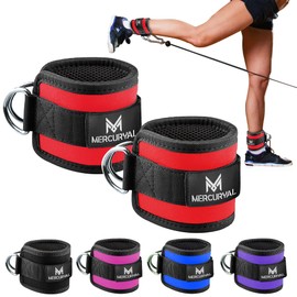 MERCURYAL Pack of 2 Fitness Foot Loops Cable Pull - Kickbacks Foot Loop - Foot Loops Cable Pull - Ankle Straps Gym - Fitness Accessories - Foot Cuffs Cable Pull for Men and Women (Red)
