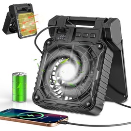 Solar Camping Fan 10400mAh, Solar Powered Fan with LED Lantern, 7W Rechargeable Battery Operated Fans for Outside, 4 Speeds, 2-8H Timer and Quiet Battery Powered Solar Tent Fans for Outdoor, Barbecue