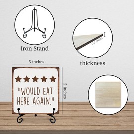 Kitchen Sign,Kitchen Wooden Decor With Metal Stand - Would Eat Here Again - Gifts For Chef,Rustic Farmhouse Home Kitchen Dining Room Shelf Table Decor And Accessories（5 X 5 Inches）-A20