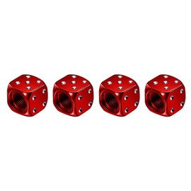 Marcraft Red Metal Dice Tyre Wheel Alloy Valve Caps Dust Caps (4 Pack) Universal for Cars, SUVs, Bicycles, Motorcycles, Trucks | Rubber Airtight Seal | Aluminium Alloy | Screw-On