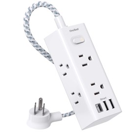 Short Extension Cord 1Ft, Flat Plug Power Strip Surge Protector - 6 Widely Outlets with 3 USB Ports (1 USB C), Wall Mount Small Power Strip for Travel Home Office College Dorm