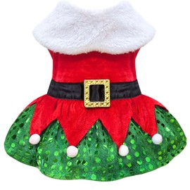 Idepet Christmas Dog Dress Cute Skirt Pet Christmas Costume Cat Sparkly Sequin Clothes Girl Puppy Xmas Holiday Party Cosplay Outfit Winter Apparel for Small Dogs Cats (Red, X-Large)