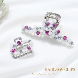 Fashey Rhinestone Hair Claws Silver Metal Claw Clips Beaded Hair Jaw Clip Hair Accessories for Women (Pack of 2)
