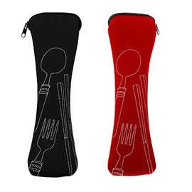 Mnsconkl Cutlery Bag, Cutlery Bag for On the Go 2 Pieces Portable Neoprene Cutlery Bags Empty with Zip Cutlery Camping Tableware School Cutlery to Go Bags Black Red