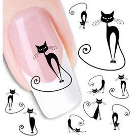 6 PCS Stylish Black Cat Image Art Sticker Decoration Charm Decals Polish Design Ornaments for Manicure Pedicure Nail Art for Women Girls
