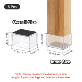 PATIKIL Chair Leg Floor Protector for Hardwood Floors, 8 Pcs Rectangle PVC Felt Fit 1.57" x 1.18" Furniture Leg Cap Furniture Feet Cover Furniture Feet Carpet Small Slider, Transparent