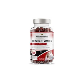 Pharmanostix Iron & Vitamin C Vegan Gummies - 150 Natural Cherry Flavour Gummies -Tasty Alternative to Iron Tablets -for Men, Women and Kids - Supports Cognitive Development & Red Blood Cell Formation