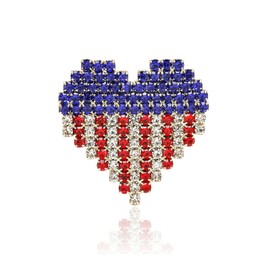 Teyolo Rhinestone American Flag Brooch Red White and Blue Heart Pin for Women Men American Flag Patriotic Jewelry Breastpin Lapel Pins Gifts