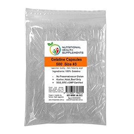 500 x Size 3 Empty Clear Gelatin Capsules Kosher Halal Pill Gelatine Gel Caps