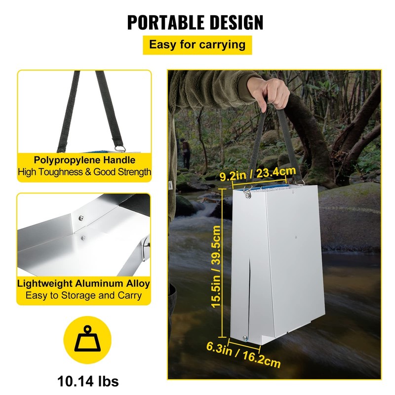VEVOR Folding Aluminum Alloy Sluice Box, Compact 50" Sluice Boxes
