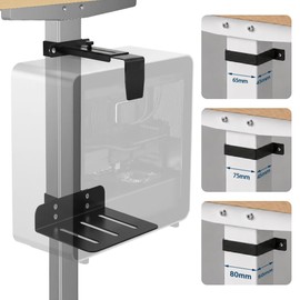 OUTFINE Under Desk PC Mount for Standing Desk, Clamp-On CPU Holder for Desk Leg (80×50 / 75×45 / 65×45mm), No-Drill Computer Tower Mount, Heavy Duty 50 lbs, Adjustable Open-Frame PC Bracket (Black)